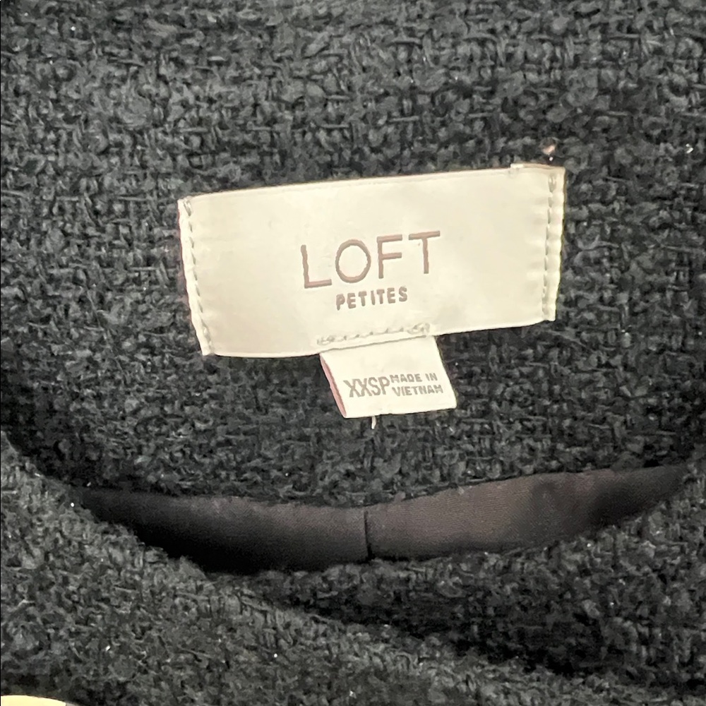 LOFT Black Double-Breasted Bouclé Pea Coat with Gold Buttons Size XXS Petite - Picture 2 of 6